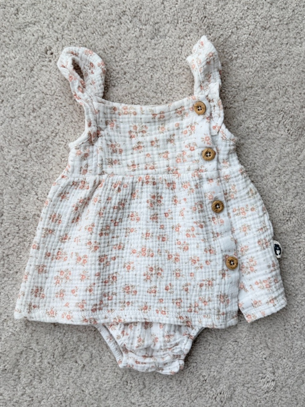 Rabbit + Bear Cream Floral Button-Front Romper Dress with Bloomers